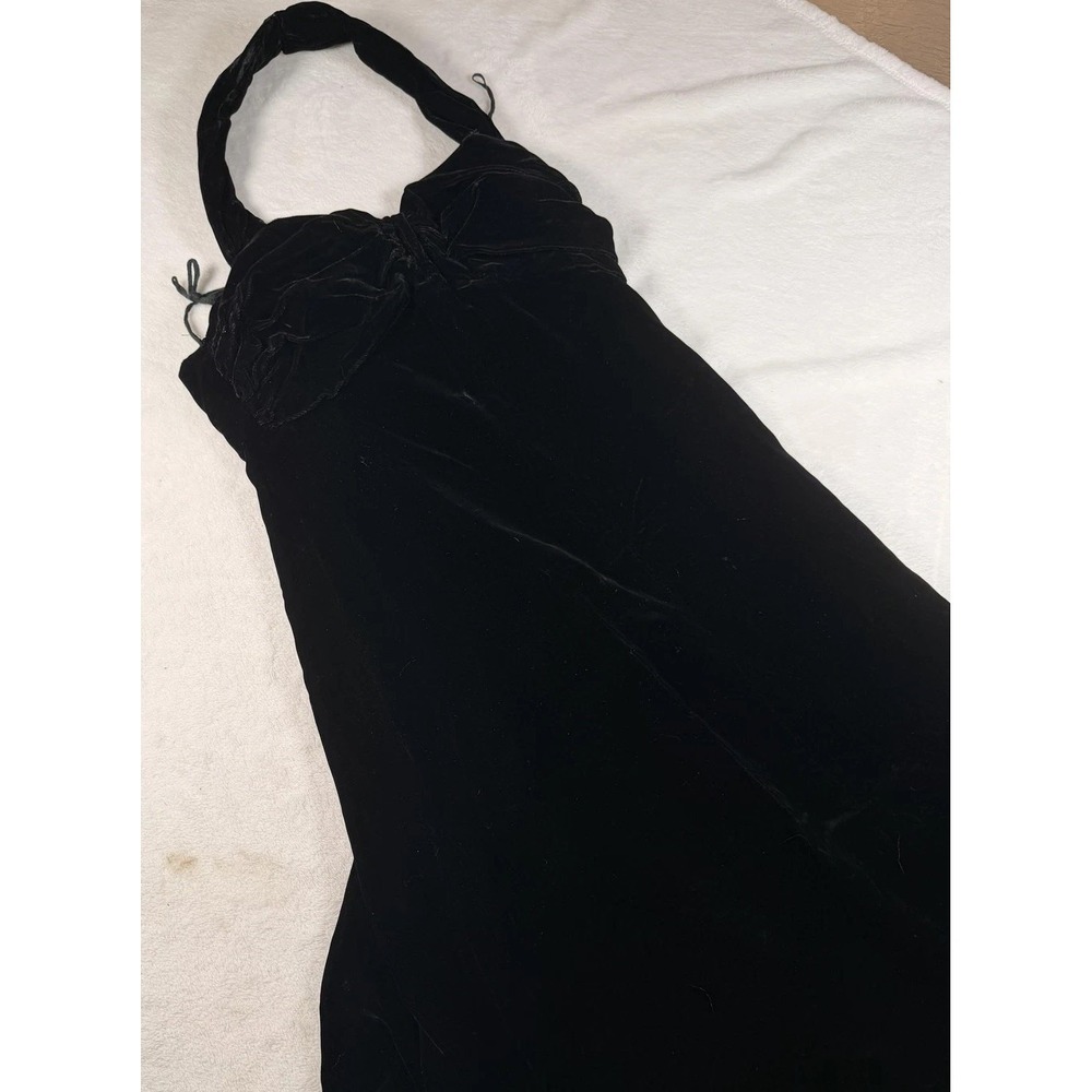 Vintage Black Velvet Halter Gown Patti Scott Maxi Formal Dress Old Hollywood